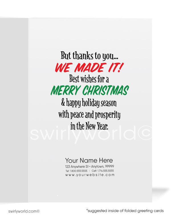 Rough Year Beat Up Santa Claus Merry Christmas Holiday Greeting Cards