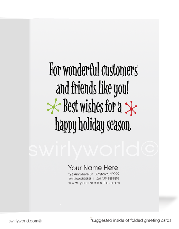 Cartoon Retro Santa Claus Merry Christmas Holiday Greeting Cards for Business Customers