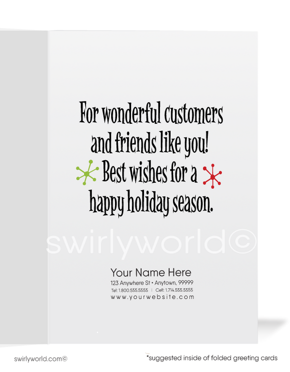 Cartoon Retro Santa Claus Merry Christmas Holiday Greeting Cards for Business Customers