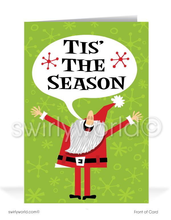 Cartoon Retro Santa Claus Merry Christmas Holiday Greeting Cards for Business Customers