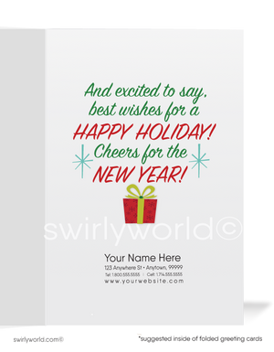 Retro Rockabilly Pinup Girl Merry Christmas Company Holiday Cards for Business Woman