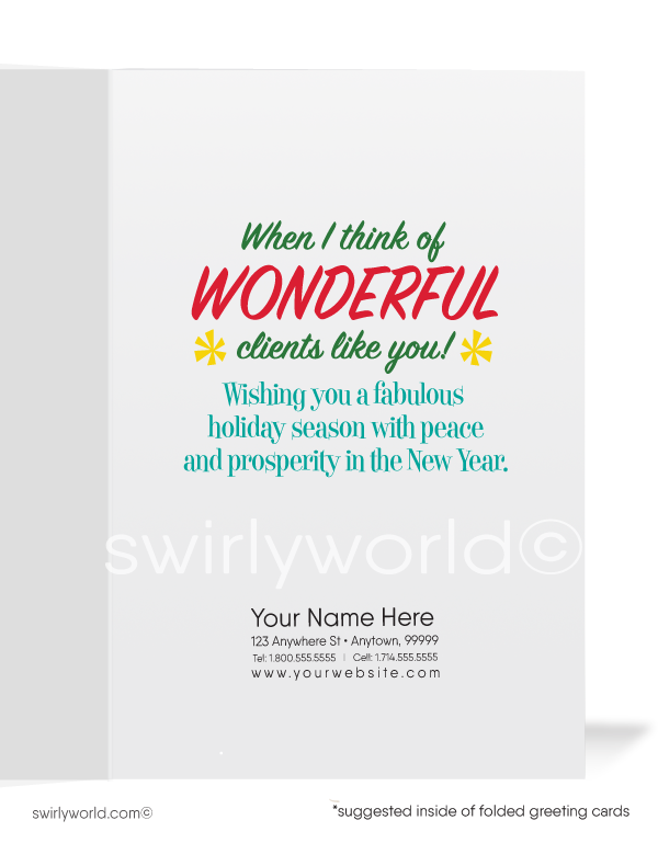 Retro Cute Merry Christmas Client Holiday Cards for Women in Business