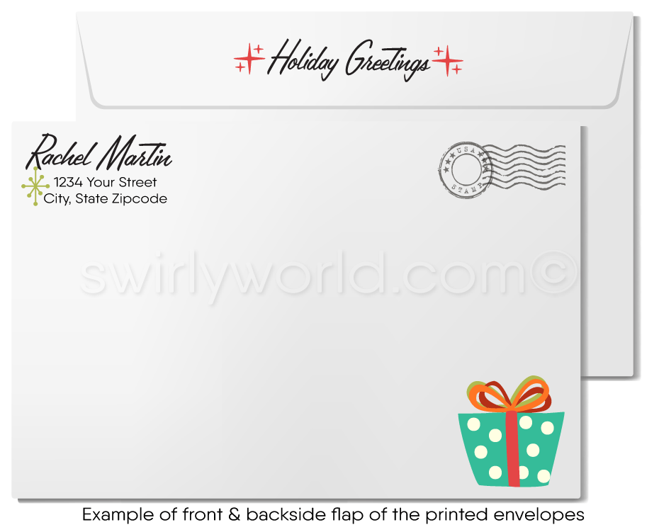 Retro Mid-Century Atomic Modern Pinup Girl Holiday Cards for Women