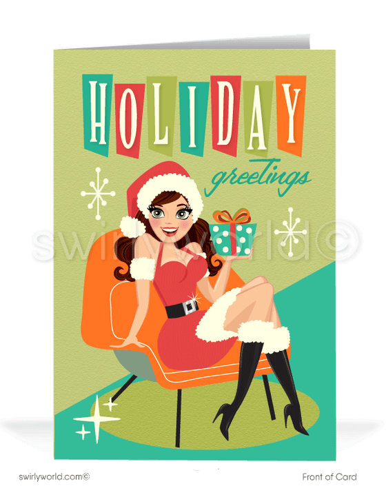 Retro Mid-Century Atomic Modern Pinup Girl Holiday Cards for Women