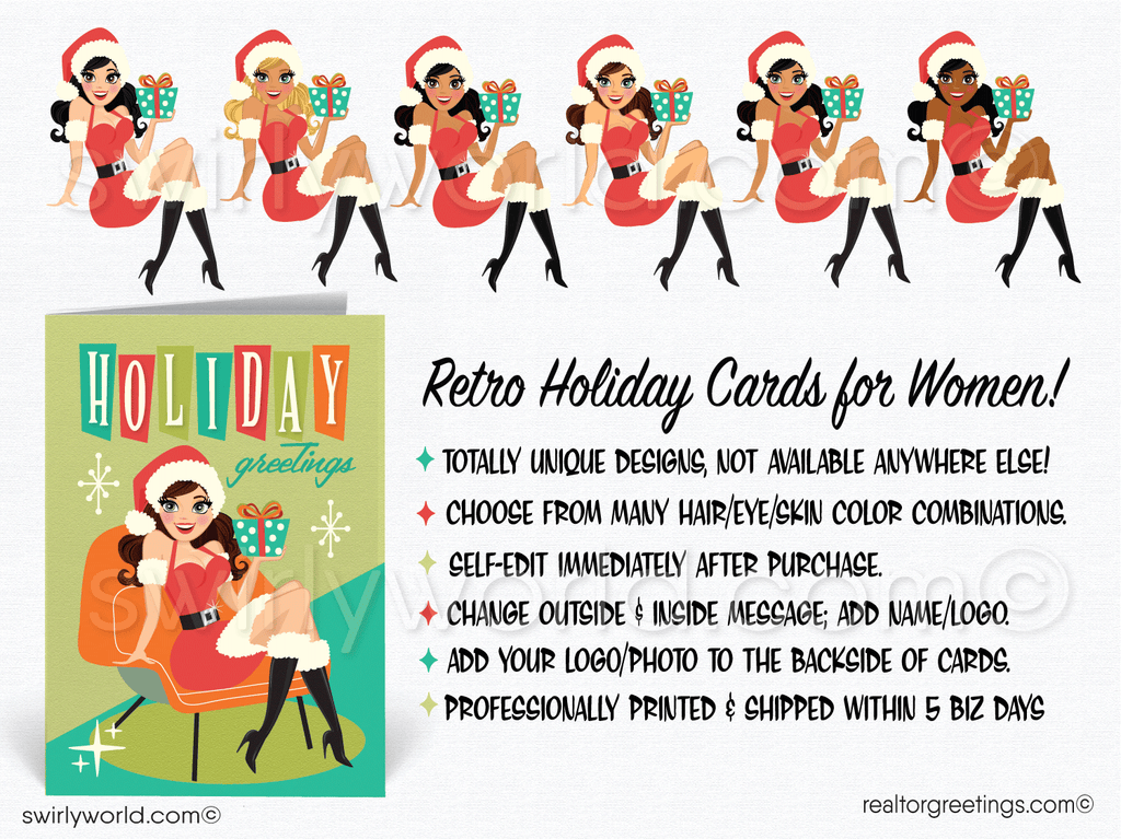 Retro Mid-Century Atomic Modern Pinup Girl Holiday Cards for Women