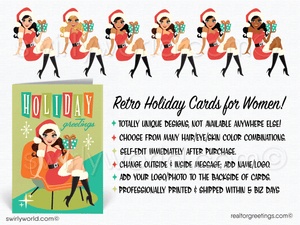 Retro Mid-Century Atomic Modern Pinup Girl Holiday Cards for Women
