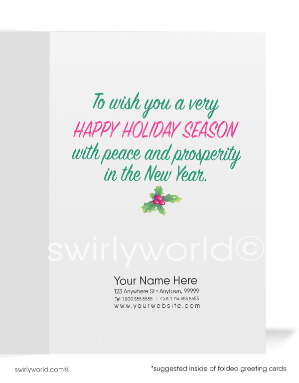 Cute Merry Christmas Company Holiday Greeting Cards for Realtor Woman in Business.
