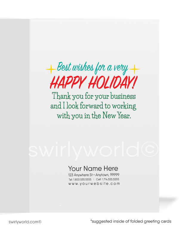Cute Girl Merry Christmas Company Holiday Greeting Cards for Realtor Woman in Business. Wrapped up and ready to say...