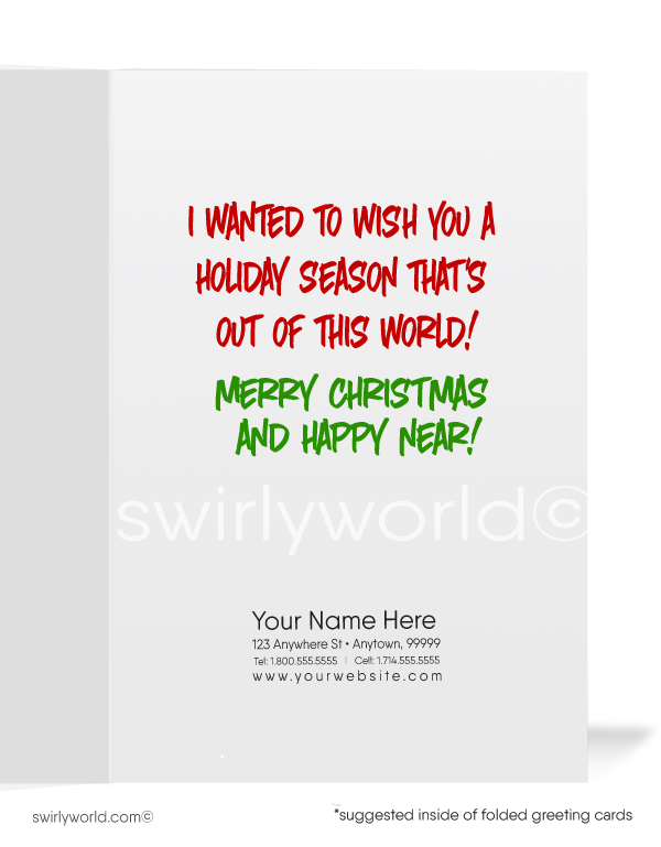 Funny Santa Claus Alien Abduction UFO Merry Christmas Holiday Cards for Business Customers