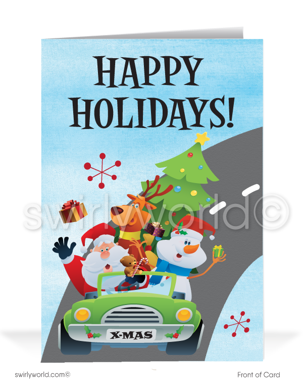 Auto Dealer From the Office Santa Claus Cartoon Merry Christmas Cards for Business