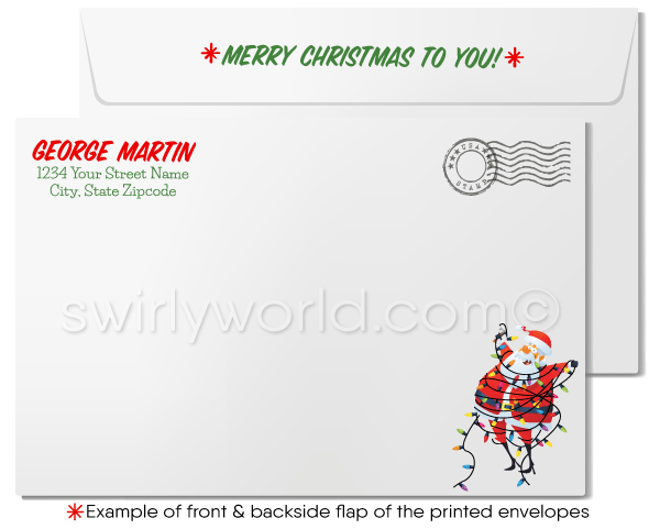 Cartoon Merry Christmas Old Fashioned Santa Claus Holiday Cards for Business