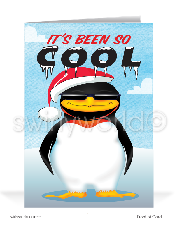 Penguin Cool Doing Business With You Merry Christmas Holiday Card for Customers. Harrison Publishing Company. Harrison Greeting cards.