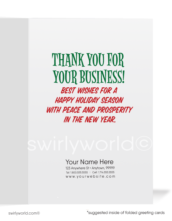Funny Cartoon Santa Claus Merry Christmas Business Customer Holiday Cards