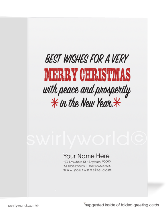 Funny Santa Claus Humorous Merry Christmas Company Holiday Greeting Cards for Business Customers.