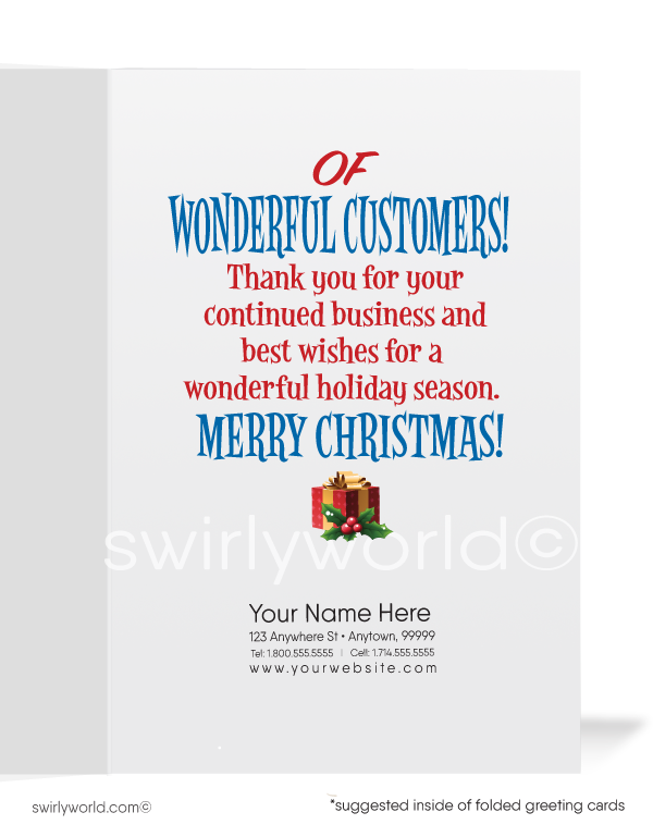 Funny Cartoon Old Fashioned Santa Claus Merry Christmas Greeting Cards
