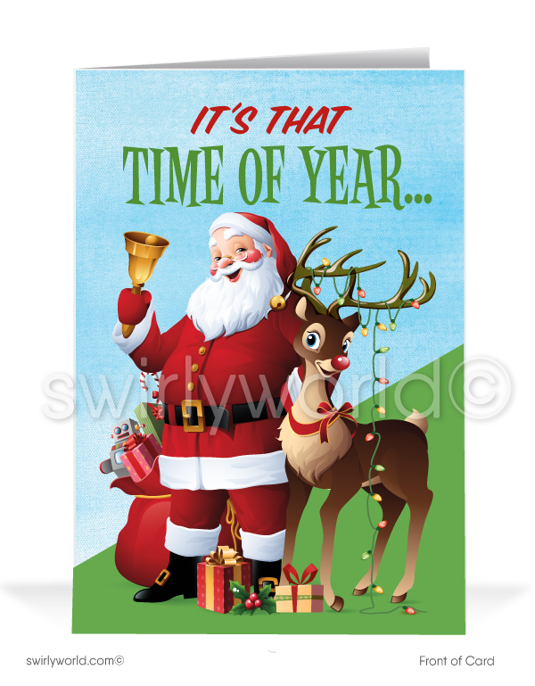 Merry Christmas Old Fashioned Santa Claus Holiday Greeting Cards for Customers