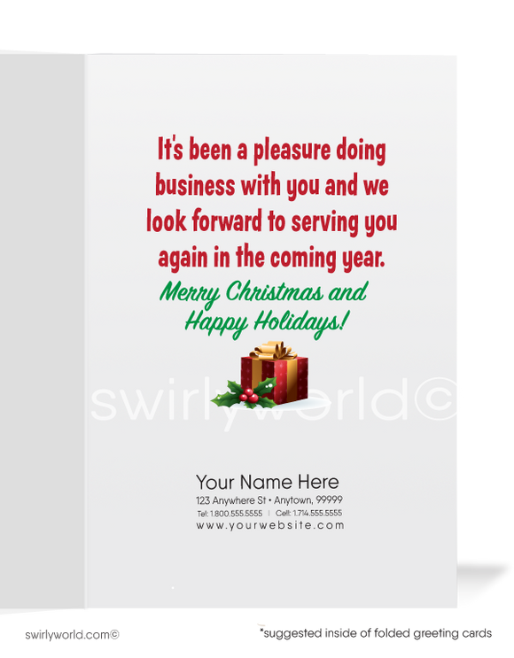 Funny Humorous Old Fashioned Santa Claus Merry Christmas Holiday Greeting Cards for Business Customers. Harrison Publishing Company. 