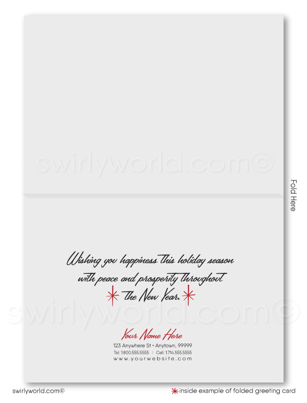 Retro atomic mid-century modern red, black, grey MCM 1960s style vintage Christmas Season's Greeting holiday cards.