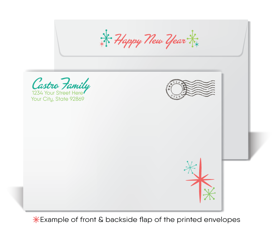 Cheers to the New Year! Atomic Mid-Century Retro Happy New Year Greeting Cards for 2025