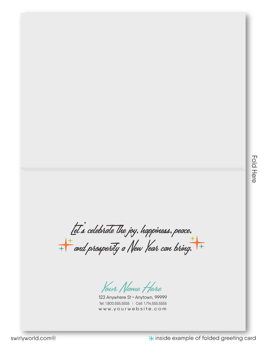 2023 Atomic Mid-Century Retro Modern Firework Happy New Years Cards