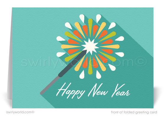2023 Atomic Mid-Century Retro Modern Firework Happy New Years Cards
