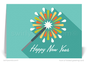 2023 Atomic Mid-Century Retro Modern Firework Happy New Years Cards