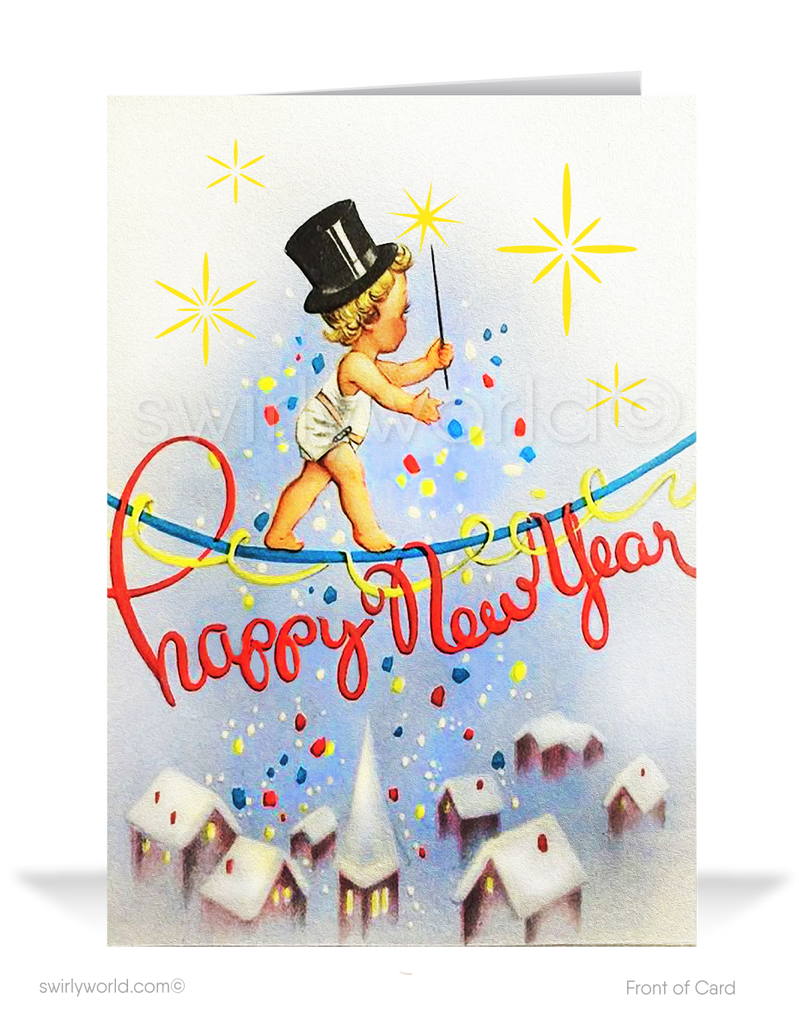 1950's retro atomic modern vintage mid-century New Year Card holiday greeting cards.