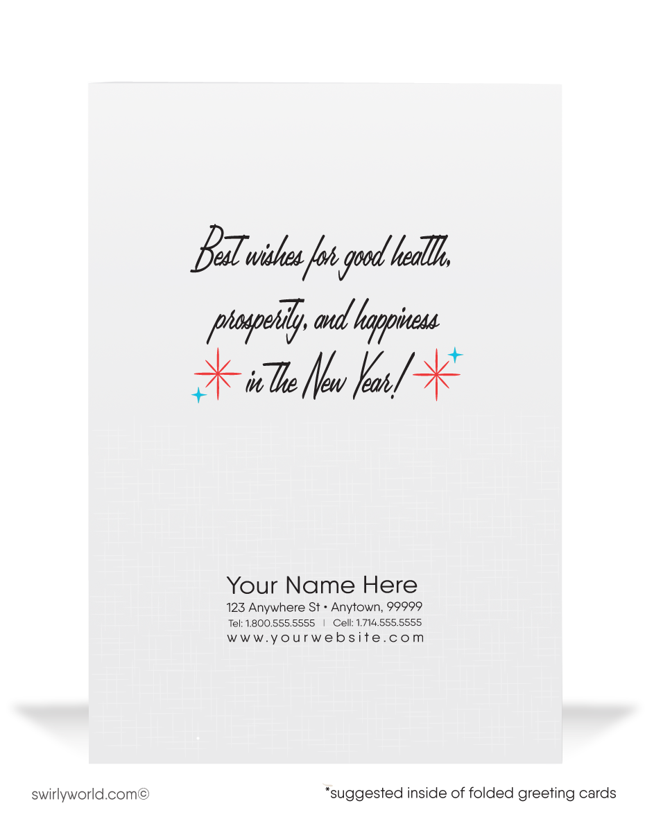 Celebrate New Year's with nostalgia! Our Vintage Happy New Year Card features a playful puppy, festive blower, confetti, and 1940s-1950s retro charm.