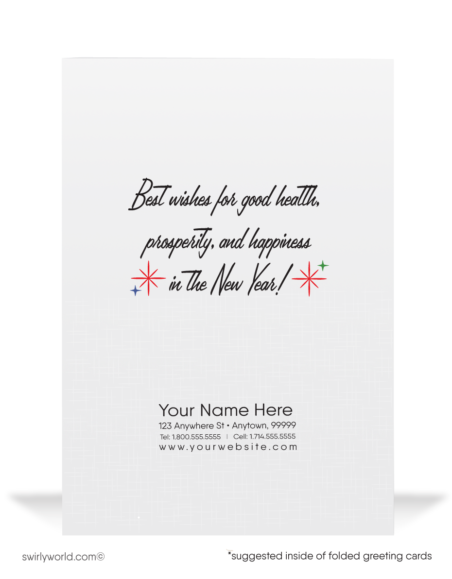 1950s vintage mid-century style retro happy new year cards