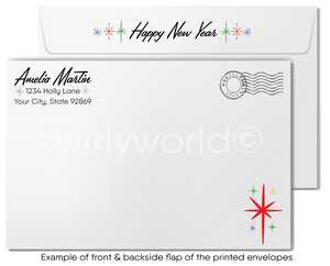 1940s-1950s Mid-Century Atomic Modern Retro Vintage Happy New Year Greeting Cards