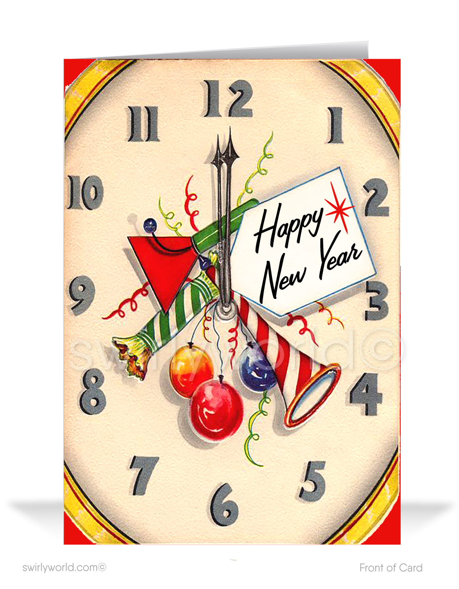 1950s vintage mid-century style retro happy new year cards