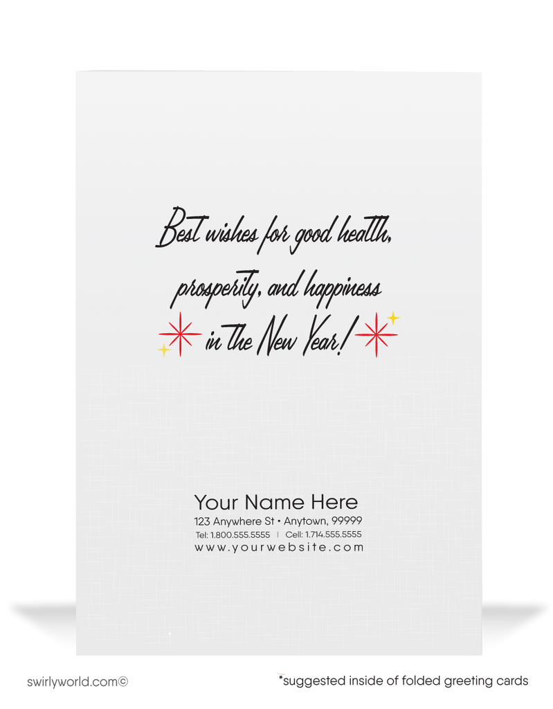 1950s Mid-Century Atomic Modern Retro Vintage Happy New Year Card