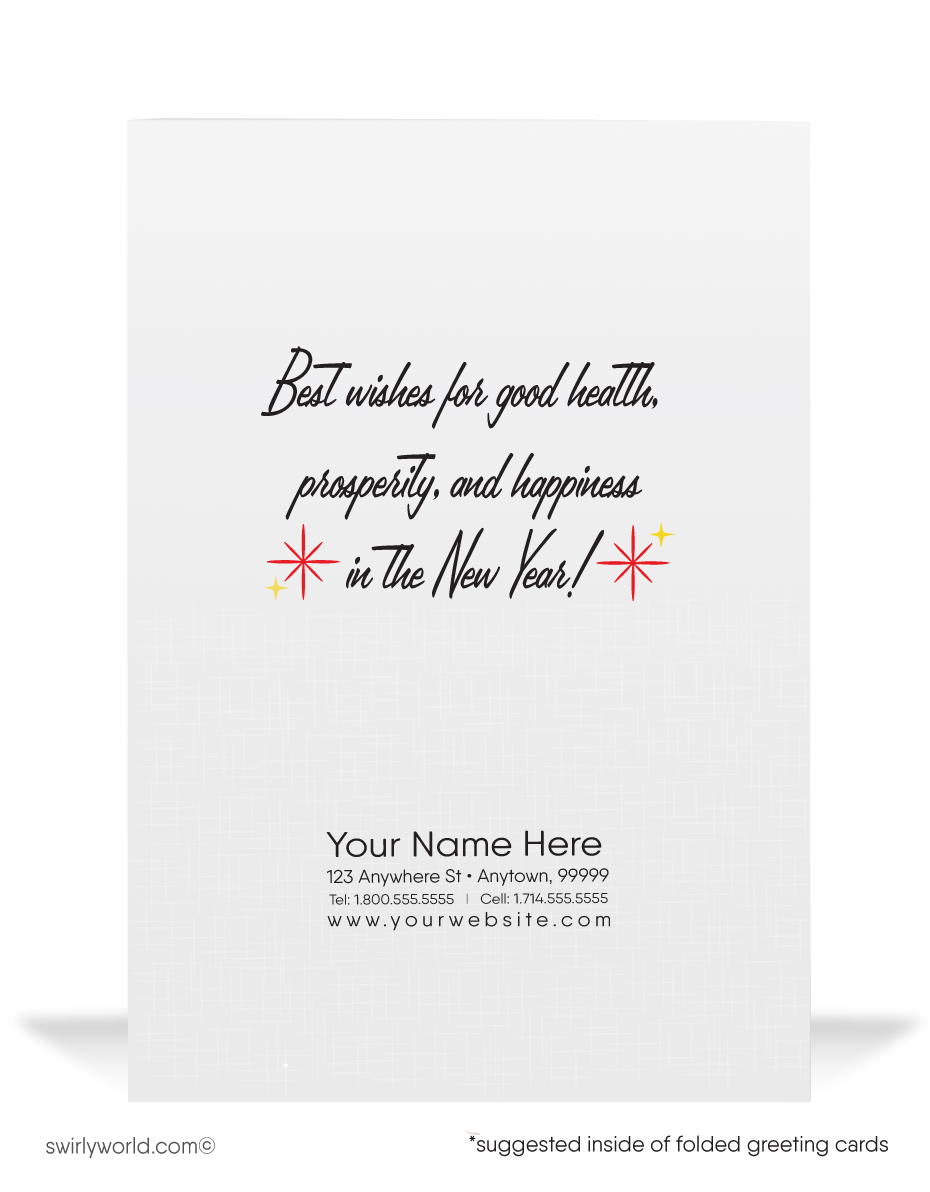 Toast the New Year with style! Our Vintage New Year's Toast Greeting Card features an elegant couple, festive champagne, and retro starburst charm.