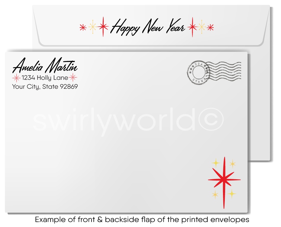1950s Mid-Century Atomic Modern Retro Vintage Happy New Year Card