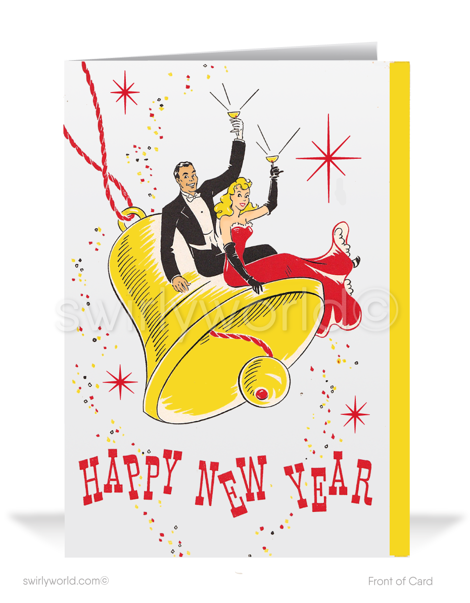 Toast the New Year with style! Our Vintage New Year's Toast Greeting Card features an elegant couple, festive champagne, and retro starburst charm.