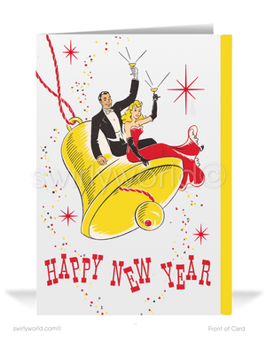 Toast the New Year with style! Our Vintage New Year's Toast Greeting Card features an elegant couple, festive champagne, and retro starburst charm.