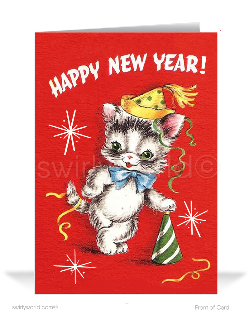 retro 1950's happy new year greeting cards