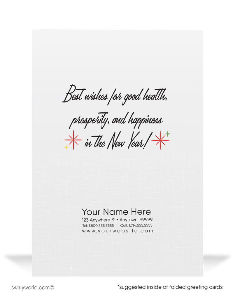 1950s Mid-Century Vintage Retro Vintage Happy New Year Card