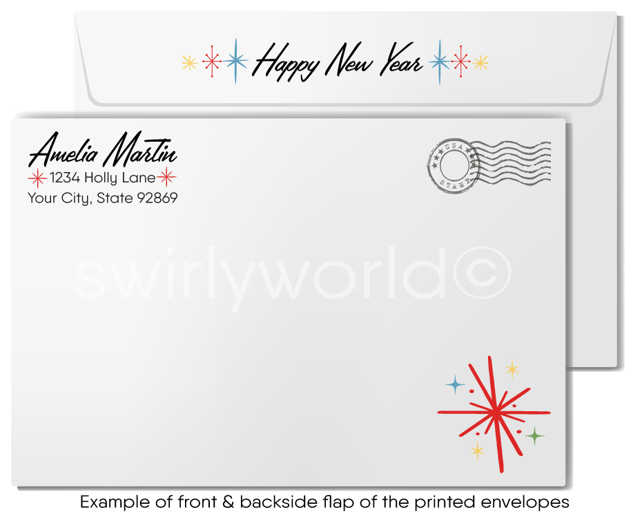 1950s Mid-Century Vintage Retro Vintage Happy New Year Card