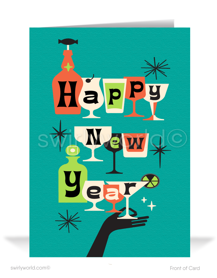 2021 Mid-Century Atomic Retro Modern Happy New Year Cards