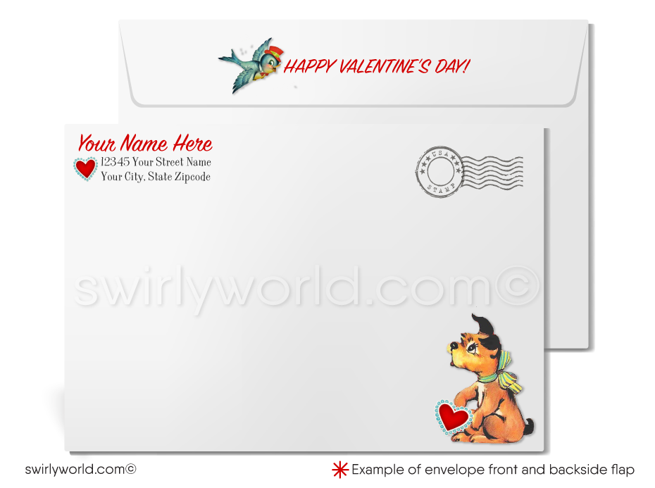 Digital 1950s Vintage Mid-Century Retro Valentine's Day Cards for Wome -  swirly-world-design