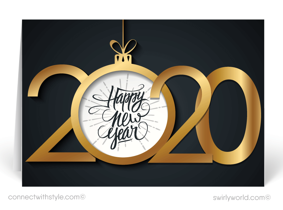 Gold and Black Happy New Year Cards for Business