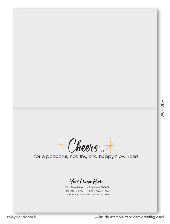 2022 Gold and black Happy New Year Greeting Cards