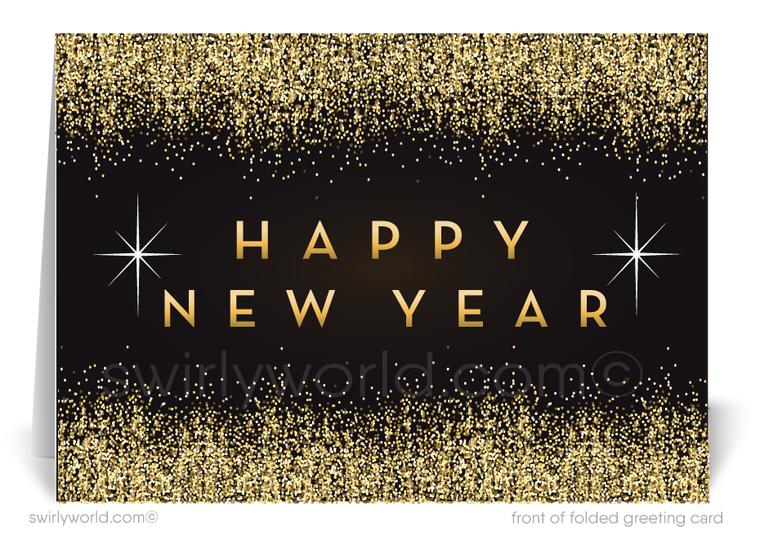 2024 Gold and Black Elegant Corporate Business Happy New Year Greeting Cards