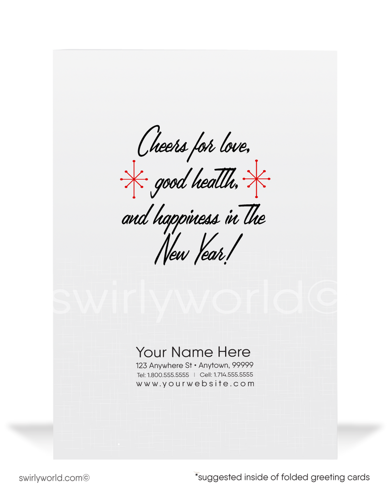 1950s Retro Mid-Century Modern Vintage Happy New Year Greeting Cards
