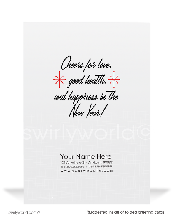1950s Retro Mid-Century Modern Vintage Happy New Year Greeting Cards