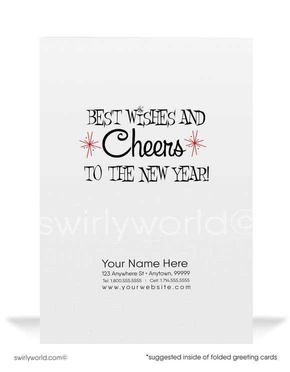 Mid-Century Atomic Modern Retro Holiday Happy New Year Greeting Cards 