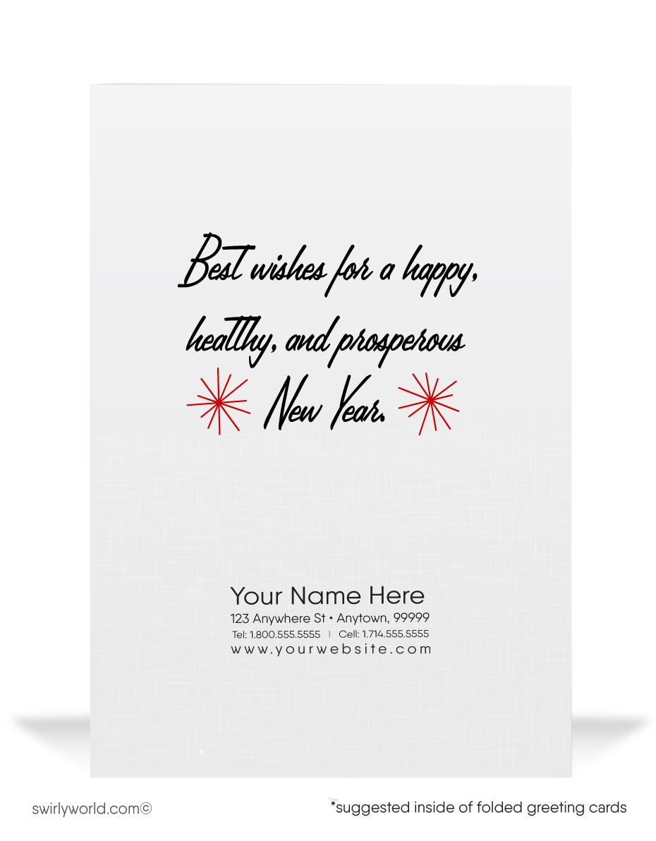 In this captivating illustration, the endearing 'Baby New Year,' adorned in a dapper black top hat, sits atop a large party horn blower. As the words 'Happy New Year' joyfully escape the horn, the timeless melody of 'Auld Lang Syne' fills the air. A group of townspeople gathers, their faces filled with delight, as they listen to the music that signifies the start of a new chapter.