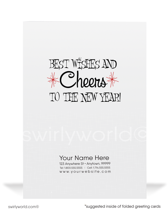 1950s Retro Vintage Mid-Century Modern Happy New Year Greeting Cards