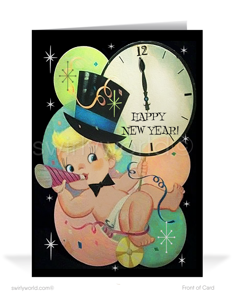 vintage 1950's Baby New Year vintage Happy New Year Greeting Cards